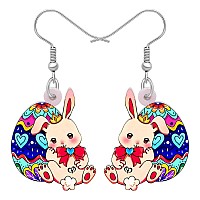 Bonsny Acrylic Drop Dangle Easter Basket Bunny Hare Rabbit Earrings Jewelry For Women Gift Charms Cream