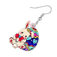 Bonsny Acrylic Drop Dangle Easter Basket Bunny Hare Rabbit Earrings Jewelry For Women Gift Charms Cream