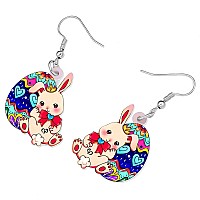 Bonsny Acrylic Drop Dangle Easter Basket Bunny Hare Rabbit Earrings Jewelry For Women Gift Charms Cream