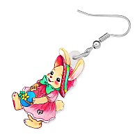 Bonsny Acrylic Drop Dangle Easter Basket Bunny Hare Rabbit Earrings Jewelry For Women Gift Charms Candy