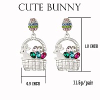 Fankeshow Easter Earrings For Women Bunny Basket Drop Earring Colorful Cz Holiday Easter Eggs Rabbit Dangle Easter Earrings For