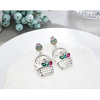 Fankeshow Easter Earrings For Women Bunny Basket Drop Earring Colorful Cz Holiday Easter Eggs Rabbit Dangle Easter Earrings For