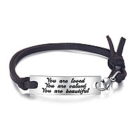 Mixjoy Daughter Inspire Reminder Leather Bracelet You Are Loved Valued Self Worth Positive Affirmation Strength Words Project Br