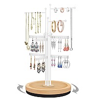 Penobon Jewelry Holder Organizer With Wood Base Adjustable Height Jewelry Display Holder Stand Metal Rotating Earring Holder O