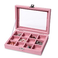 Frebeauty Jewelry Organizer Tray With Clear Lid12 Grid Velvet Drawer Insert Jewelry Storage Box With Transparent Lid Jewelry Di