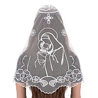 Bozidol Dshape Mantilla Church Veil Vintage Veil With Madonna And Child Embroidery For Women