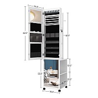 Hzuaneri 8 Leds Jewelry Cabinet Armoire 648Inch Jewelry Organizer With Garment Rack Lockable Fulllength Mirror With 4 Wheel