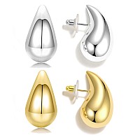 Cocamiky Bottega Earring Dupes For Women Trendysilver And Gold Tear Drop Earrings Jewelry Lightweight 14K Real Gold Hypoallerge