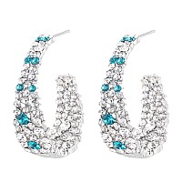 Cejug Hoop Statement Earrings For Women Bohemian Dangle Drop Earring Cz Rhinestone Sterling Silver Post Boho Blue White