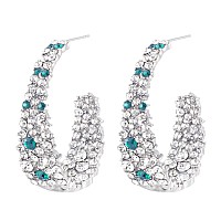 Cejug Hoop Statement Earrings For Women Bohemian Dangle Drop Earring Cz Rhinestone Sterling Silver Post Boho Green White