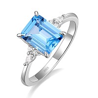 Gloffery 3Ct 925 Sterling Silver Engagement Rings For Women Emerald Cut Created Blue Aquamarine Solitaire Cz Wedding Band Promis