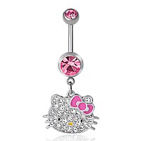 Hello Kitty Belly Button Ring 14G Stainless Steel Kawaii Belly Button Piercing Jewelry Sanrio Official License