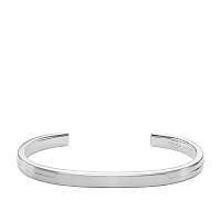 Fossil Mens Stainless Steel Silvertone Smooth Cuff Bracelet Color Silver Model Jf04558040