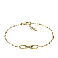 Fossil Womens Stainless Steel Goldtone Heritage Dlink Glitz Chain Bracelet Color Gold Model Jf04525710