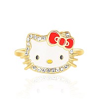 Hello Kitty Sanrio Womens Enamel And Crystal Face Ring Size 7 18Kt Yellow Flash Plated Ring Officially Licensed