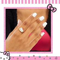 Hello Kitty Sanrio Womens Enamel And Crystal Face Ring Size 7 18Kt Yellow Flash Plated Ring Officially Licensed