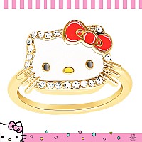 Hello Kitty Sanrio Womens Enamel And Crystal Face Ring Size 7 18Kt Yellow Flash Plated Ring Officially Licensed