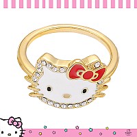 Hello Kitty Sanrio Womens Enamel And Crystal Face Ring Size 7 18Kt Yellow Flash Plated Ring Officially Licensed