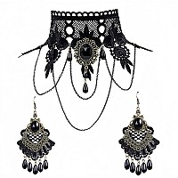 Iwensheng Halloween Costumes Jewelry For Women Steampunk Black Lace Choker Necklace Halloween Earrings Set Gothic Jewelry Acce