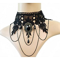 Iwensheng Halloween Costumes Jewelry For Women Steampunk Black Lace Choker Necklace Halloween Earrings Set Gothic Jewelry Acce