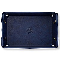 Oarie Classic British Style Pu Large Valet Tray Bedside Organizer For Mens Key Wallet Edc Tray And Jewelry Storagedark Blue