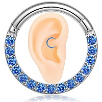 Showself 14G Septum Rings Septum Clicker Blue Cubic Zirconia Septum Jewelry Surgical Steel 14 Gauge Daith Hoop Earrings Daith Pi