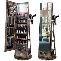 Charmaid 360 Swivel Jewelry Cabinet Armoire With 645 H Full Length Mirror 6 Leds Lockable Jewelry Organizer With Rear Storage