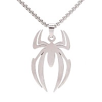 Spider Necklace For Men Women Pendant Silver Stainless Steel Gothic Vintage Cool Punk Unqiue Skull Head Spider Necklace For Men