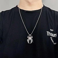 Spider Necklace For Men Women Pendant Silver Stainless Steel Gothic Vintage Cool Punk Unqiue Skull Head Spider Necklace For Men