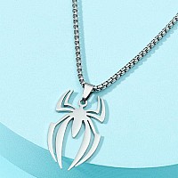 Spider Necklace For Men Women Pendant Silver Stainless Steel Gothic Vintage Cool Punk Unqiue Skull Head Spider Necklace For Men