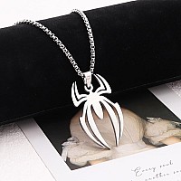 Spider Necklace For Men Women Pendant Silver Stainless Steel Gothic Vintage Cool Punk Unqiue Skull Head Spider Necklace For Men