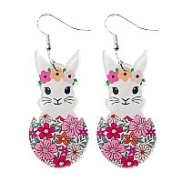 Cute Acrylic Wooden Easter Rabbit Bunny Drop Earrings Mushroom Colorful Holiday Easter Eggs Flower Basket Dangle Earrings For Wo