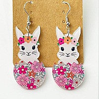 Cute Acrylic Wooden Easter Rabbit Bunny Drop Earrings Mushroom Colorful Holiday Easter Eggs Flower Basket Dangle Earrings For Wo