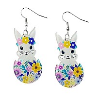 Cute Acrylic Wooden Easter Rabbit Bunny Drop Earrings Mushroom Colorful Holiday Easter Eggs Flower Basket Dangle Earrings For Wo