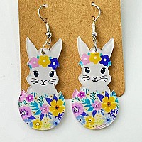 Cute Acrylic Wooden Easter Rabbit Bunny Drop Earrings Mushroom Colorful Holiday Easter Eggs Flower Basket Dangle Earrings For Wo