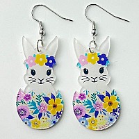 Cute Acrylic Wooden Easter Rabbit Bunny Drop Earrings Mushroom Colorful Holiday Easter Eggs Flower Basket Dangle Earrings For Wo