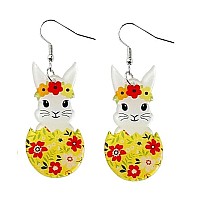 Cute Acrylic Wooden Easter Rabbit Bunny Drop Earrings Mushroom Colorful Holiday Easter Eggs Flower Basket Dangle Earrings For Wo