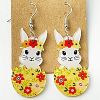 Cute Acrylic Wooden Easter Rabbit Bunny Drop Earrings Mushroom Colorful Holiday Easter Eggs Flower Basket Dangle Earrings For Wo