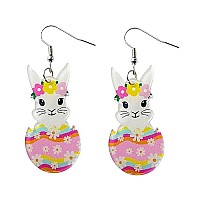 Cute Acrylic Wooden Easter Rabbit Bunny Drop Earrings Mushroom Colorful Holiday Easter Eggs Flower Basket Dangle Earrings For Wo