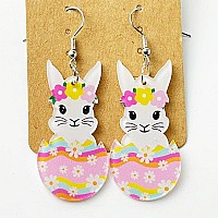 Cute Acrylic Wooden Easter Rabbit Bunny Drop Earrings Mushroom Colorful Holiday Easter Eggs Flower Basket Dangle Earrings For Wo