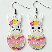 Cute Acrylic Wooden Easter Rabbit Bunny Drop Earrings Mushroom Colorful Holiday Easter Eggs Flower Basket Dangle Earrings For Wo