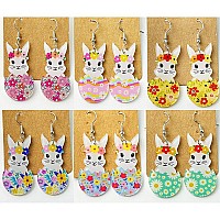 Cute Acrylic Wooden Easter Rabbit Bunny Drop Earrings Mushroom Colorful Holiday Easter Eggs Flower Basket Dangle Earrings For Wo