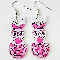 Cute Acrylic Wooden Easter Rabbit Bunny Drop Earrings Mushroom Colorful Holiday Easter Eggs Flower Basket Dangle Earrings For Wo