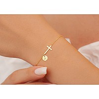 Stocking Stuffers For Adults Cross Bracelet Initial M Gold Link Chain Bracelets Christian Gifts For Women Teens Religious Bapti