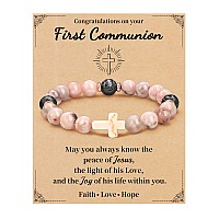 Jsjoy Christian Gift For Women First Communion Gifts For Teen Cross Bracelet Pink Beaded Bracelets Religious Easter Basket Fille