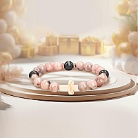 Jsjoy Christian Gift For Women First Communion Gifts For Teen Cross Bracelet Pink Beaded Bracelets Religious Easter Basket Fille