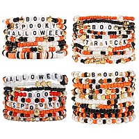 Twinfree 36Pcs Halloween Bracelets Spooky Boo Beaded Stretch Bracelets For Women Men