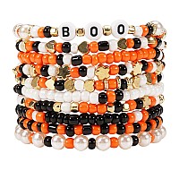 Twinfree 10Pcs Boo Halloween Bracelets For Women Beaded Stackable Stretchy Bracelets