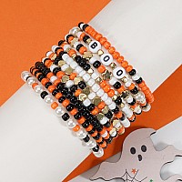 Twinfree 10Pcs Boo Halloween Bracelets For Women Beaded Stackable Stretchy Bracelets