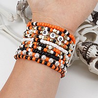 Twinfree 10Pcs Boo Halloween Bracelets For Women Beaded Stackable Stretchy Bracelets